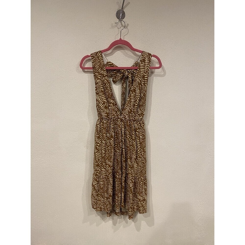 House Of Harlow 1960 Dress Womens Small Brown Animal Print Tie Back Sundress